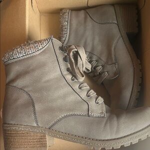 Madden Girl Gray Lace-Up Boots with Knit Trim
